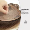 Toppers ombre brun topper hårbit med lugg 100% remy mänskligt siden basklipp hårar topper för kvinnor med tunnare hårförlängningar