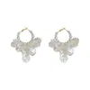 Boucles d'oreilles pendantes en forme de pétale de fleur, cerceau élégant, pompon blanc, fête de mariage, grande boucle d'oreille florale, goutte de perle pour dames