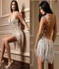 Sexy Short Prom Dresses V Neck A Line Lace Appliqued Crystal Tassel Cocktail Party Dress Fomal Gowns Custom Cheap Backless Evening2510169