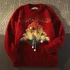 Herensweaters Luie stijl rode truien voor dames winter 2024 met vintage kerstboompatroon Zacht pluizig paar wasbeer pluche trui