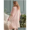 Vêtements de nuit pour femmes Vintage Modal Gauze Princesse Longue Chemises de nuit pour femmes Deliacate Broderie Lâche Royal Spring Summer Sweet Dress Drop Ot6Lx