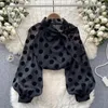 Bluzki damskie vintage polka kropka bluzka dla kobiet koronkowa bown kołnierz Lantern rękaw elegancka francuska elegancka blusa mujer kropla