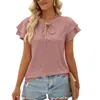 Kvinnors T -skjortor Chic Short Shirt Shorts Set: Bekväm elegant - Mjuk rosa blå denim Idealisk för avslappnade formella tillfällen