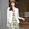 Robes de travail Style 2024 Fashion White Blazer Women Business Costumes Robe and Vestes Set Wear Office Uniforme OL