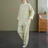 Etnik Giyim 2024 Çin Vintage Tai Chi Martail Arts Tekdüze Üst Pantolon Seti Ji Wushu Sports Egzersiz Sabah Açık Yürüyüş