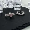 Small Fresh Pink Love Open Women's Finger Ring Chinese Style Silver Plated Band Ring