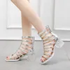 Top Roman Style Sandals High Heels Round Toe Thick Heel Shoes Women's Back Zipper Fashion Cut Out Sandal 240228