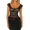 Women's T Shirts Women Y2K Sheer Floral Lace Going Out Tops Slim Fit Crop Shirt Sexy Mesh See Through Tees Streewear