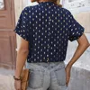 Kvinnors blusar V-ringningsbronsande blus snygga tunika andningsbara sommartoppar med rhombus mönster ruffle detaljer för en