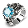 Gothic Blue en Red Crystal Evil Demon Dragon Claw 14K White Gold Ring voor mannen Gram Biker Punk Rock Hip Hop Cool Sieraden Accessoires