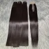 Wigs Bone Straight Vietnamese Raw Hair Bundles with Closure 12A Straight Raw Human Hair 3 Bundles with Closure 2x6 Lace Kim K Closure