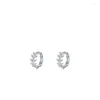 Hoop Earrings 925 Sterling Silver Zircon Leaf For Women Girl Fashion Simple Round Design Jewelry Party Gift Drop