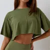 S - XL Dames Crop Top Yoga T-shirts Zomer Casual Loslopend Hardlopen Sporttop Sportkleding Ronde hals Korte mouw Street chic A096 240321