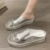 Flats Crystals okrągłe palce skórzane buty kobiety srebrne mokasyny bling pary platforma buty kobietę z uczniami rozmiar 43