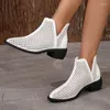 Robe chaussures femmes en vente 2024 haute qualité bottes à bout fermé printemps creux respirant femme fermeture éclair talons épais