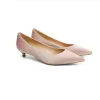 Pompes Lady Silk Tallage Nouveau en talons bas zapatos 3cm / 5cm ol chaussures élégantes TOE POINTY BEIGE SOLE DE MUJER MOCASINES 4334 Blue Red Pumps