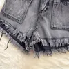 Frauen Shorts Süße Jean Kurze Taschen Strähnig Selvedge Hohe Taille Booty Koreanischen Stil Einfarbig Vintage Streetwear Sommer Dropship