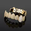 Figura placcato oro ghiacciato CZ Bocca Denti Grillz Caps Top Bottom Grill Set Uomo Donna Vampire Grills Rock Punk Rapper Accessori per uomo Gioielli Hiphop