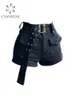 Vintage Damen Denim Shorts Hight Waisted Y2k Casual Jeans Cargo Hose Gothic Schwarz Kurze Jeans mit Gürtel Sommer 240311