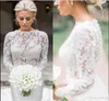 Elegant 2019 White Ivory Bridal Bolero Jackets Wedding Top Spets långärmad juvelhals Anpassad plus Size5173727