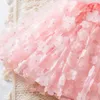 Été 3D fleur maille volants manches robe 15 ans enfant en bas âge filles fête d'anniversaire princesse Tutu mignon bébé vêtements 240311
