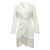 Feestjurken Vrouwen Blazer 2024 Herfst Winter Lange Mouw Taille Formele Jurk Chic Elegant Office Lady Kwastje Wit Pak