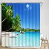 Shower Curtains Ocean Curtain Seaside Beach Palm Tree Waves Nature View Boat Sunshine Summer Mediterranean Polyester Bathroom Decor Sets