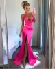 Fuchsia New Sexy DeepV Neck Long PromドレスストラップSpaghetti Backless High Split Invined Party Cheap Gowns