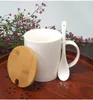 Mugs Premium Coffee Tea Milk Sublimation Treatment Ceramic Cup With Bamboo Lid And Spoon