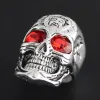 Gothic Red Eyes Jesus Skull 14K White Gold Ring Mens Christian Punk Hip Hop Rock Trend Jewelry Halloween Gift