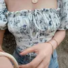 Camisa feminina vintage com cordão e gola quadrada, plus size, verão, cintura alta, férias, top curto