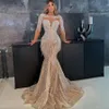 2024 Aso Ebi Champagne Mermaid Prom Dress Beaded Crystals Evening Formal Party Second Reception Birthday Bridesmaid Engagement Gowns Dresses Robe De Soiree
