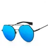 Solglasögon Brand Designer 2024 Silver Twin-Beams Sun Glasses Women Men Aviation Metal Frame Mirror Driving Eyewear UV400