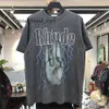 メンズTシャツ男性女性ビンテージヘビーファブリックrhude箱の視点ティー少しゆるいトップマルチカラーロゴ素敵な洗濯rhudeTシャツ6808