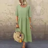 Vestidos casuais vestido respirável manga curta elegante a linha midi com bolsos botão decoração para mulheres o pescoço mangas curtas sólidas