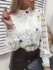 Women's Blouses Fashion Vintage White Lace Long Sleeve Woman Shirts 2024 Autumn Buttons Floral Print Tops And Womens Top Femme Shirt