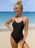 Costumi da bagno da donna Peachtan Solido Nero Costume intero Backless Donna 2024 Costume da bagno Body Gamba alta Costume da bagno da donna