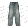 High Version Jeans for Men 2024 New Mens Denim Pants Worn Hole Jeans Straight Leg Trouser Mud Dyed Couple Style