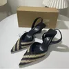 Casual Shoes TRAF Women Low Heel 2024 Leisure Chic Stripe Weaving Texture Stilettos Khaqi Black Slingback Sandals For Woman