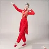 エスニック服ヤンジダンスユニフォームセット古代中国の服男性メンズレッドランタンショーコスチュームドラムパフォーマンスコスチュームドロップデオティトル