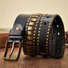 Punk Rock Belts Geometry Pattern for Men for Women Rivet Studded Belts First Layer of Cowskin Hip Pop Decorative Belts 240312