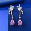 Boucles d'oreilles européennes et américaines S925 argent incrusté 7 10 goutte d'eau en forme de poire violet diamant fleur coupée pour les femmes