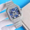 Relógio de pulso de quartzo masculino com pulseira de aço cravejado de diamantes de alta qualidade 39,8 mm fino 9 mm com pulseira de aço cravejada de diamantes Montre de Luxe