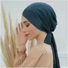 Ethnic Clothing Muslim Women Hijab Forehead Cross Hat Turban Head Scarf Chemo Cancer Cap Hair Loss Long Tail Bow Bonnet Beanies Headscarf