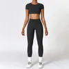 Al Women Yoga Crop Top + Pant Two Piece Set Color Color Gril Golf Tennis Pant + manche courte avec fitness Running TZ8519