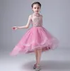 Jolies robes de demoiselle d'honneur en tulle rose à col licou, robes de concours de beauté pour filles, jupe d'anniversaire/fête, robe de tous les jours personnalisée SZ 2-12 D321077