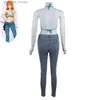 Cosplay Anime Costumes Nami Cosplay kommer för 2 år sedan Grönt och vita randiga badkläder Jeans Summer Bikini Womens Sexy Carnival Setc24321