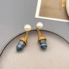 Boucles d'oreilles pendantes rétro français, perle d'eau douce, pierre naturelle bleue, goutte d'eau pour femmes, bijoux élégants et délicats, vente en gros