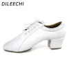 chaussures dileechi blanches en cuir authentique en cuir des chaussures de danse latine masculines chaussures de danse salsa fête de mariage chaussures baskets 4,5 cm