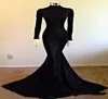 Elegant Black Sequins LongSleeve Mermaid Evening Dress HighNeck Modest Long Sleeve Blingbling Girls Pageant Prom Gowns Formal Pa3475552